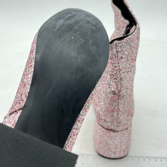 XYD Pink Multi Glitter Block Heel Ankle Boot Round Toe Dress Boot with Zip - Picture 6 of 8